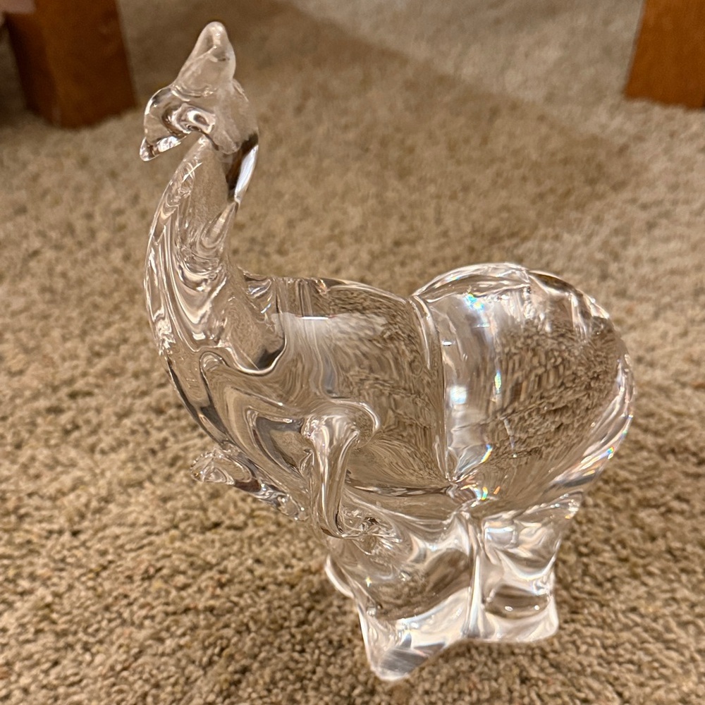 Art Glass Solid Crystal Elephant Figurine with Trunk Up, Made in Sweden, 5-1/2"